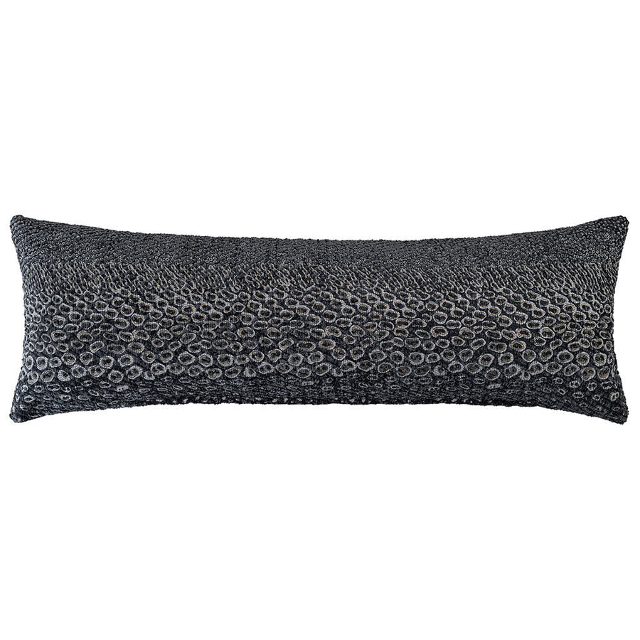 The Urban Road Nightshade Rectangle Faux Snakeskin Cushion (90x30cm) features a dark gray and black pebble-textured surface, ideal for bringing sophisticated modern style to your home décor.