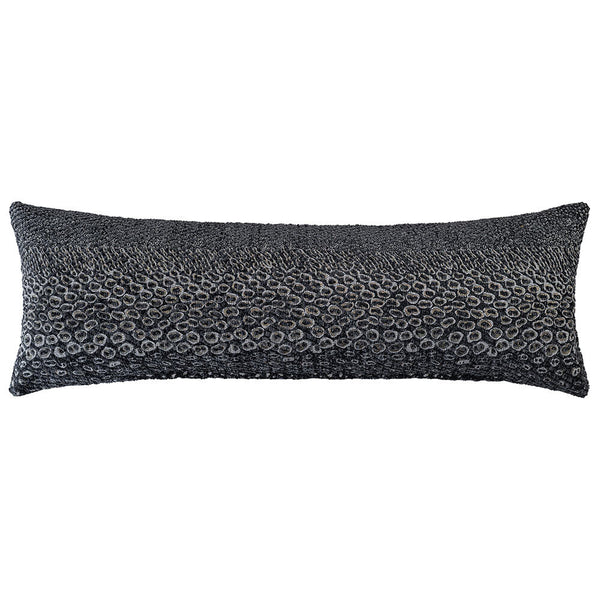 The Urban Road Nightshade Rectangle Faux Snakeskin Cushion (90x30cm) features a dark gray and black pebble-textured surface, ideal for bringing sophisticated modern style to your home décor.