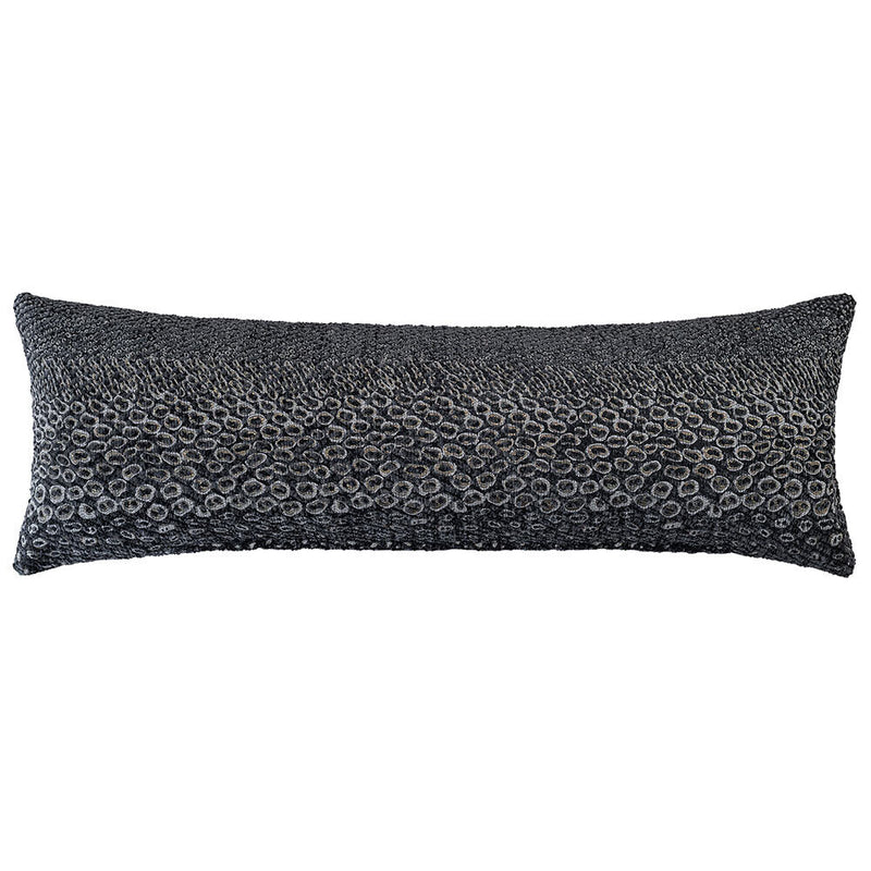 The Urban Road Nightshade Rectangle Faux Snakeskin Cushion (90x30cm) features a dark gray and black pebble-textured surface, ideal for bringing sophisticated modern style to your home décor.