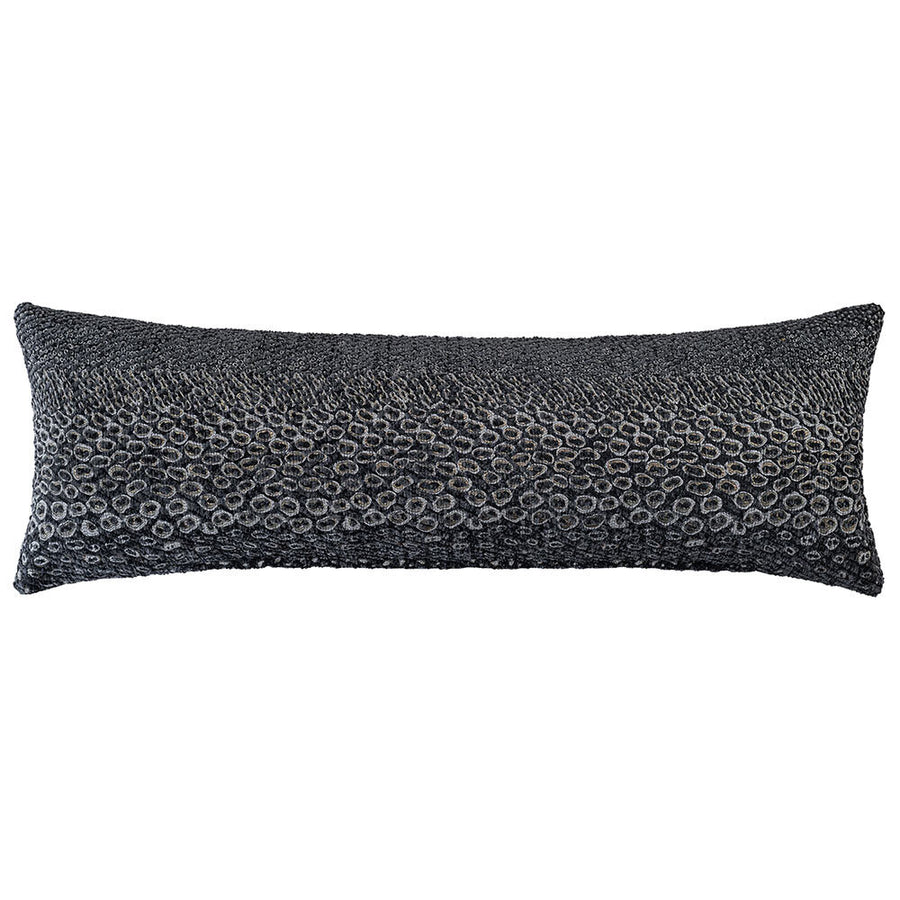 The Urban Road Nightshade Rectangle Faux Snakeskin Cushion (90x30cm) features a dark gray and black pebble-textured surface, ideal for bringing sophisticated modern style to your home décor.