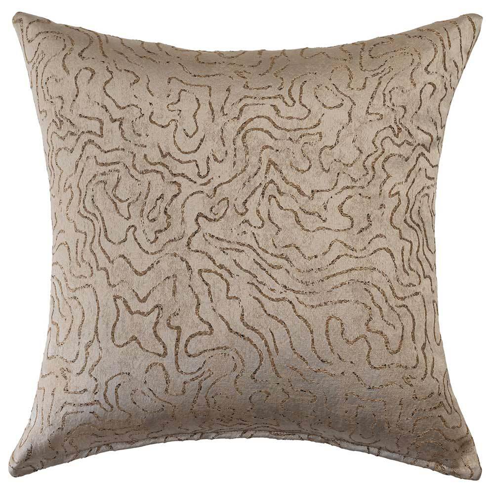 The Urban Road Sable Square Neutral Cushion (50x50cm) features a beige design with abstract gold embroidery, adding refined texture and elegance to any interior.