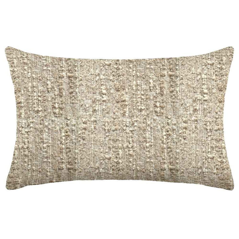 The Urban Road Dune Rectangle Neutral Cushion (50x30cm) features a textured, woven beige and light brown cover, offering a simple design that elevates any interior or home decor.
