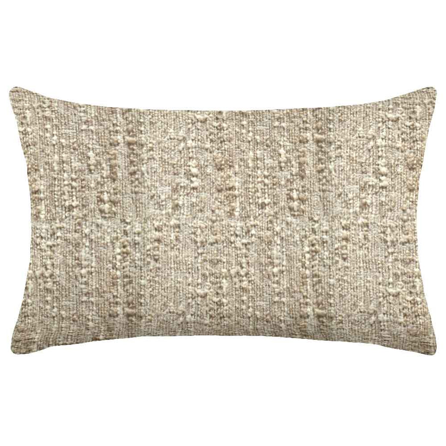 The Urban Road Dune Rectangle Neutral Cushion (50x30cm) features a textured, woven beige and light brown cover, offering a simple design that elevates any interior or home decor.
