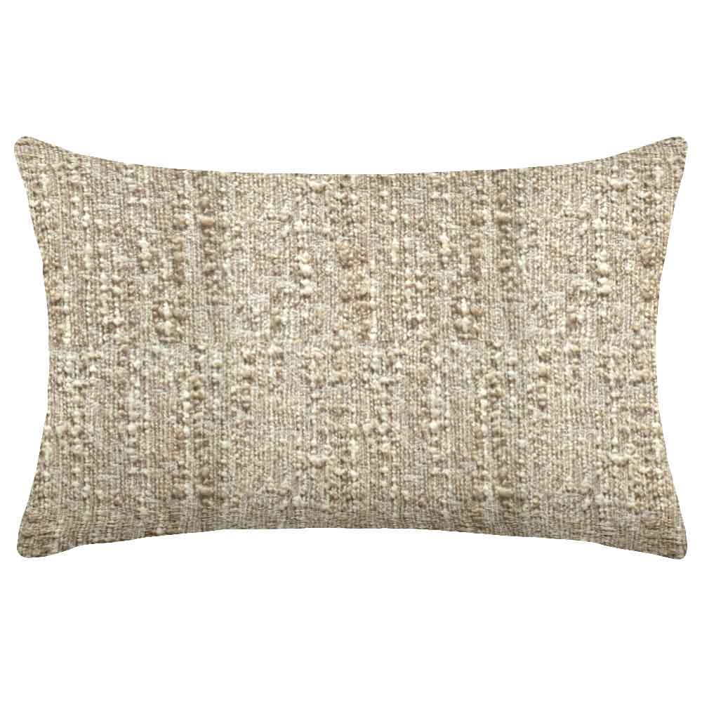 The Urban Road Dune Rectangle Neutral Cushion (50x30cm) features a textured, woven beige and light brown cover, offering a simple design that elevates any interior or home decor.
