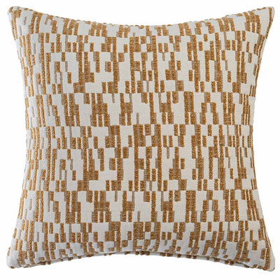 The Rye Square Neutral Cushion by Urban Road features a white background with a golden-brown geometric rectangular pattern, sized 50x50cm—an ideal decorative accent for elevating any interior.