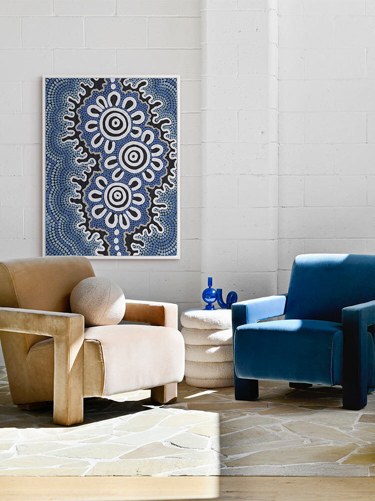 Small Gatherings Dark Blue Canvas Art Print | Lifestyle