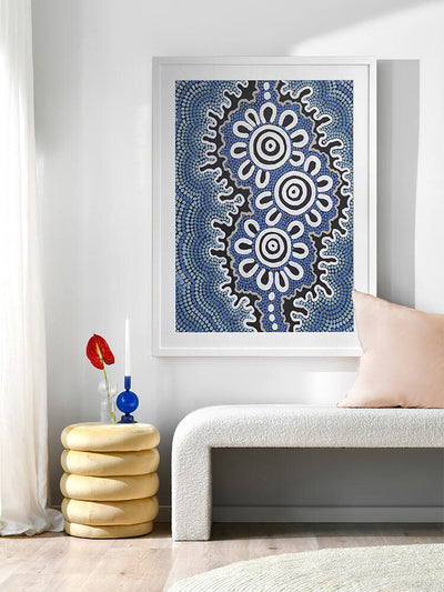 Small Gatherings Dark Blue Framed Art Print | Lifestyle