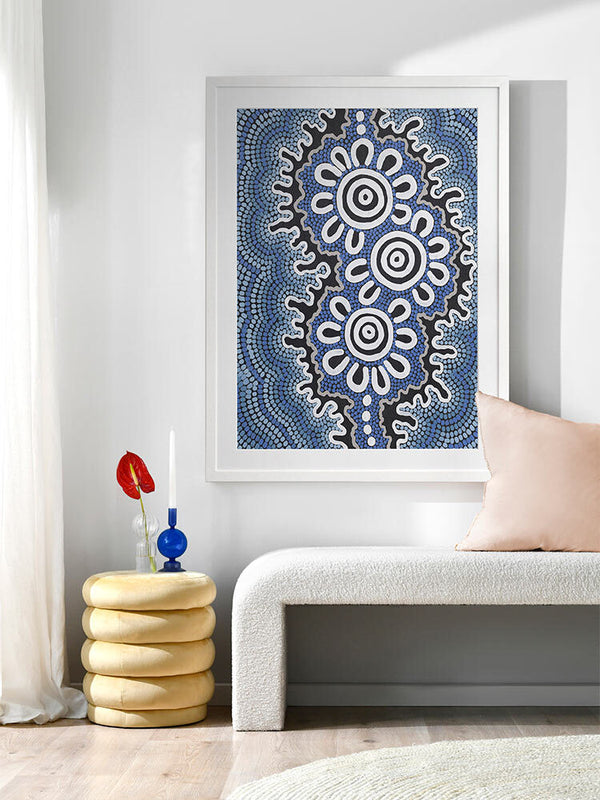 Small Gatherings Dark Blue Framed Art Print | Lifestyle