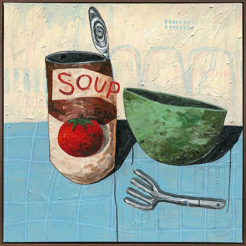 Eating Soup With A Fork Pale Blue Canvas Art Print