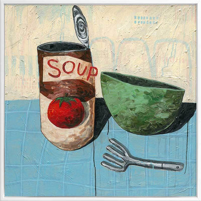 Eating Soup With A Fork Pale Blue Canvas Art Print