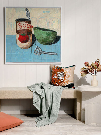 Eating Soup With A Fork Pale Blue Canvas Art Print | Lifestyle