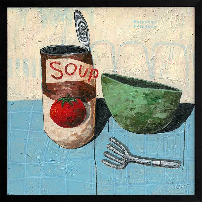 Eating Soup With A Fork Pale Blue Framed Art Print