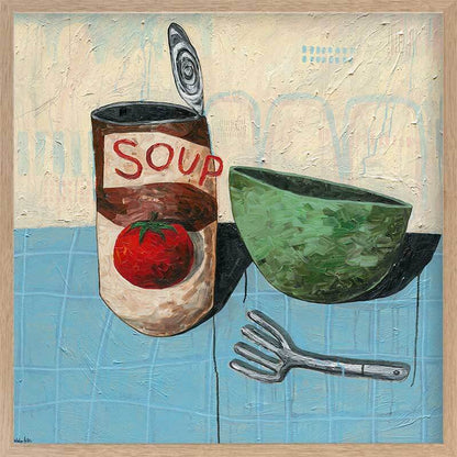 Eating Soup With A Fork Pale Blue Framed Art Print