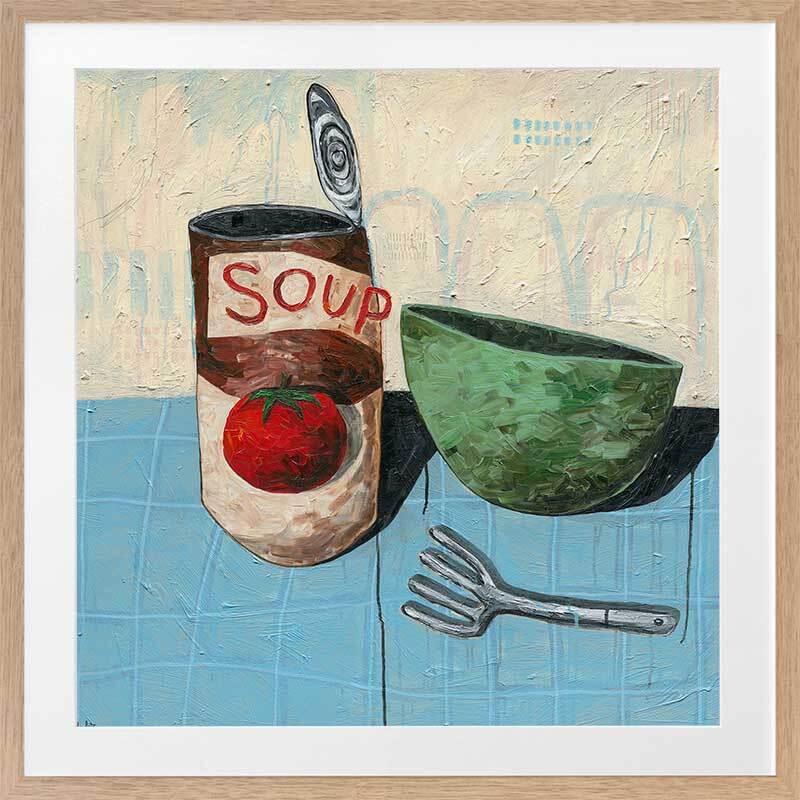 Eating Soup With A Fork Pale Blue Framed Art Print