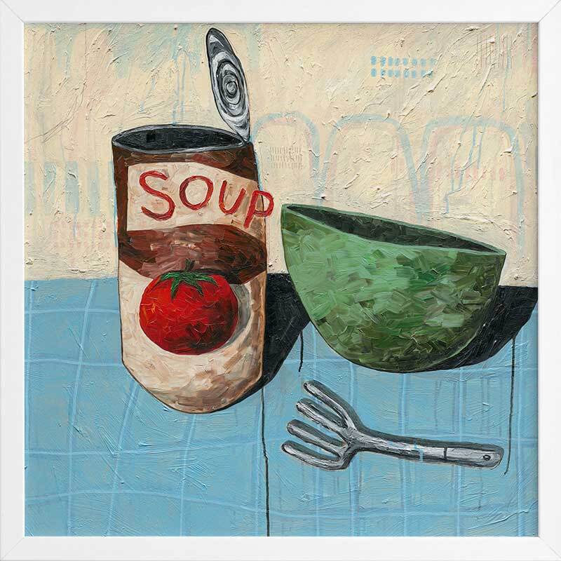 Eating Soup With A Fork Pale Blue Framed Art Print