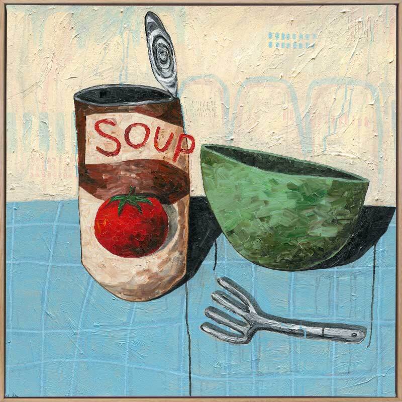 Eating Soup With A Fork Pale Blue Canvas Art Print