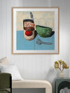 Eating Soup With A Fork Pale Blue Framed Art Print | Lifestyle