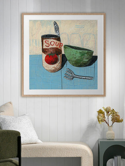 Eating Soup With A Fork Pale Blue Framed Art Print | Lifestyle