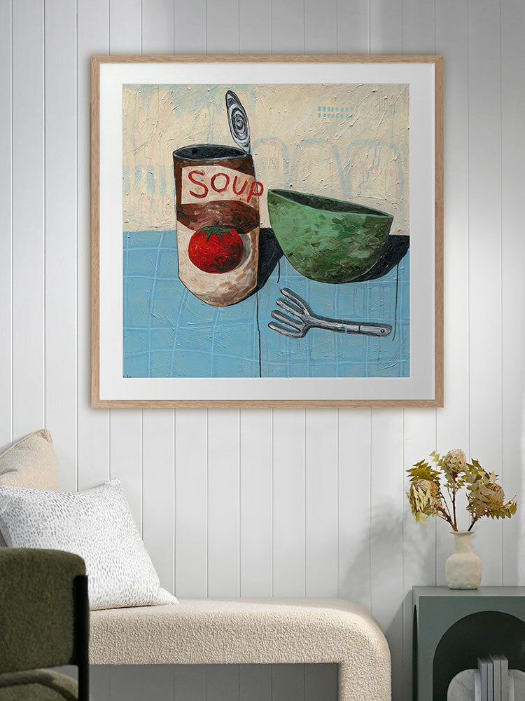 Eating Soup With A Fork Pale Blue Framed Art Print | Lifestyle