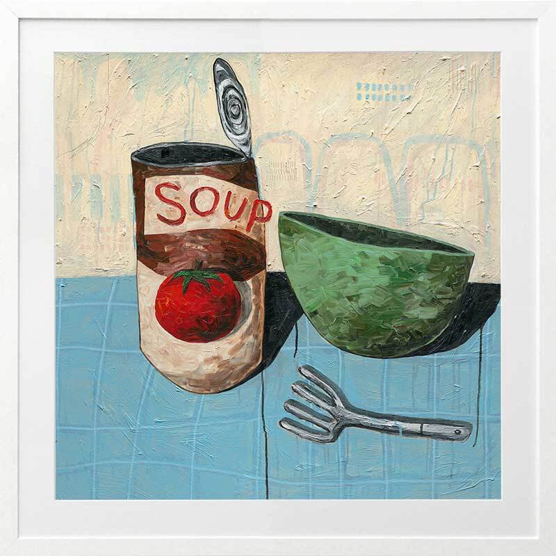 Eating Soup With A Fork Pale Blue Framed Art Print