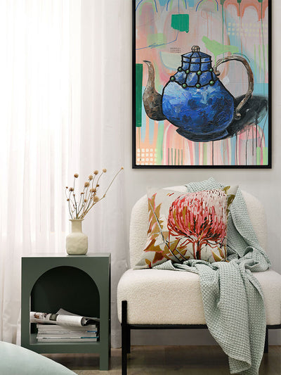 I Don't Even Drink Tea Blue Canvas Art Print | Lifestyle