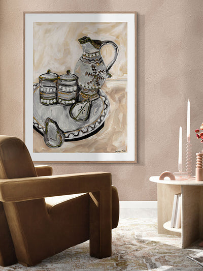 Still Life Tea Party Neutral Framed Art Print | Lifestyle