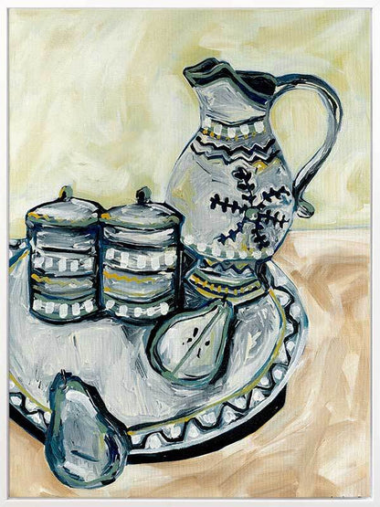 Still Life Tea Party Grey Canvas Art Print