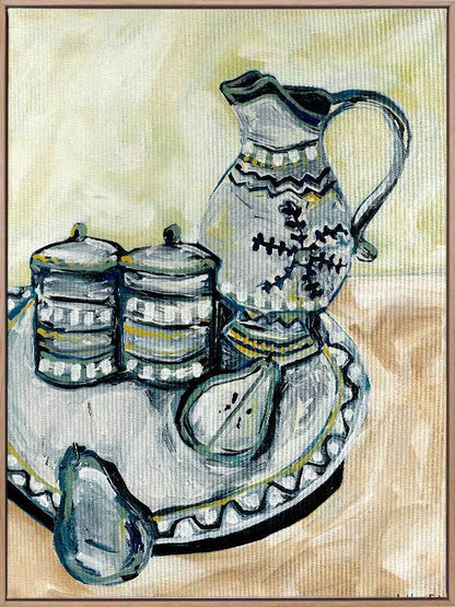 Still Life Tea Party Grey Canvas Art Print