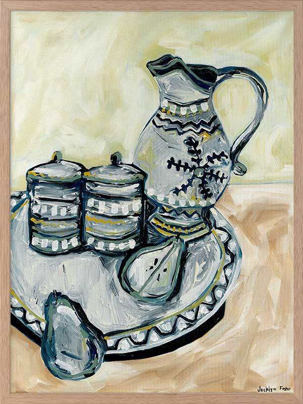 Still Life Tea Party Grey Framed Art Print