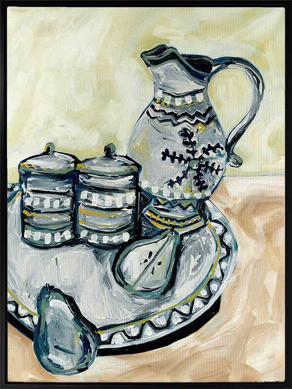 Still Life Tea Party Grey Canvas Art Print