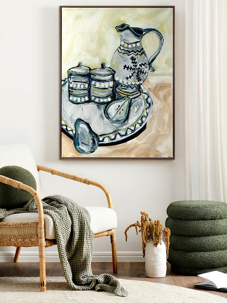 Still Life Tea Party Grey Canvas Art Print | Lifestyle