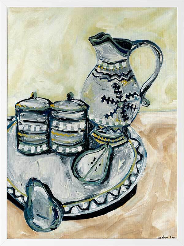 Still Life Tea Party Grey Framed Art Print