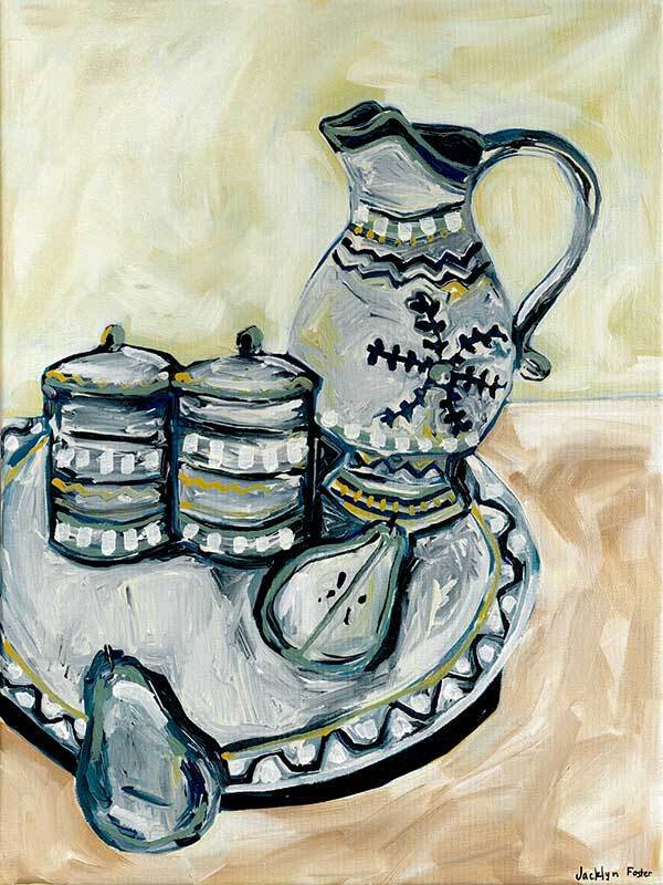 Still Life Tea Party Grey Canvas Art Print