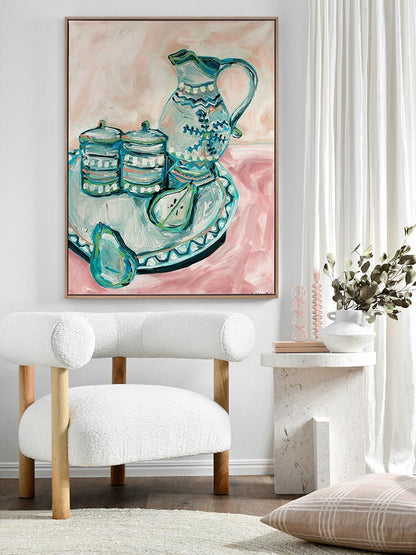 Still Life Tea Party Teal Canvas Art Print