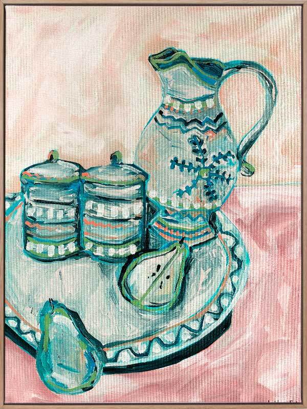 Still Life Tea Party Teal Canvas Art Print