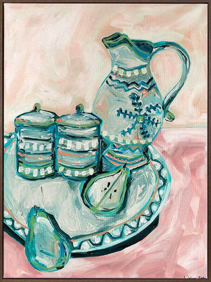 Still Life Tea Party Teal Canvas Art Print