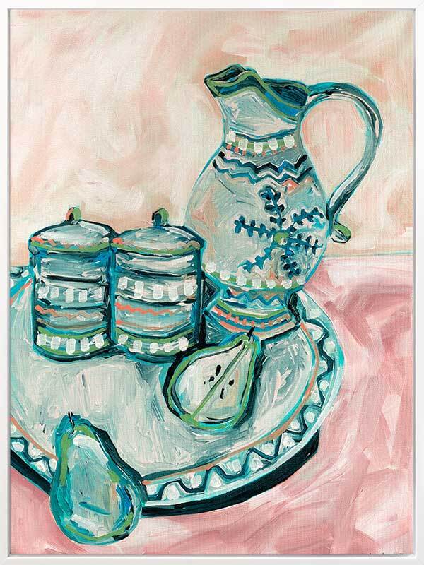 Still Life Tea Party Teal Canvas Art Print