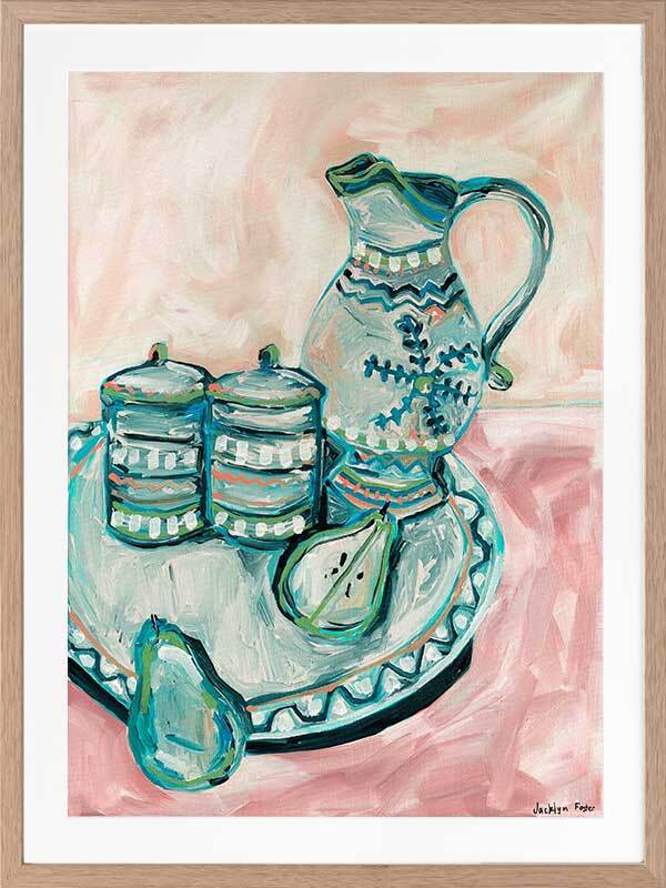 Still Life Tea Party Teal Framed Art Print