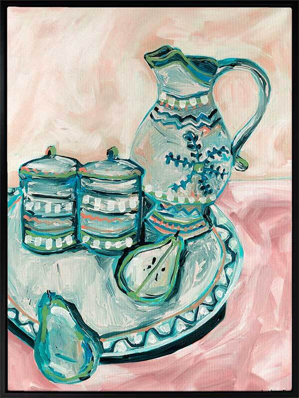 Still Life Tea Party Teal Canvas Art Print