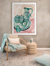 Still Life Tea Party Teal Framed Art Print | Lifestyle