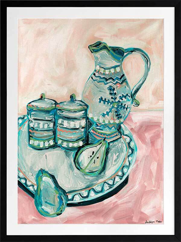 Still Life Tea Party Teal Framed Art Print