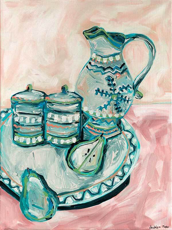 Still Life Tea Party Teal Canvas Art Print