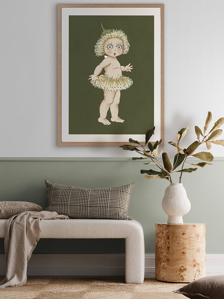 Gum Blossom Baby II Dark Green Framed Art Print | Lifestyle
