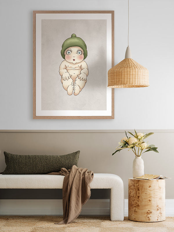 Gumnut Baby I Grey Framed Art Print | Lifestyle