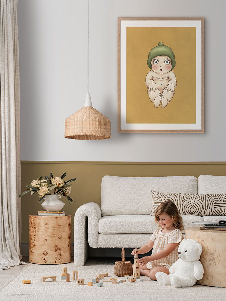 Gumnut Baby I Mustard Framed Art Print | Lifestyle