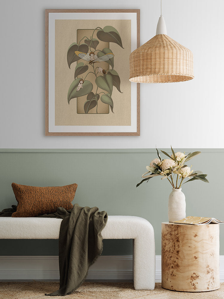 Dragonfly Whispers Beige Framed Art Print | Lifestyle