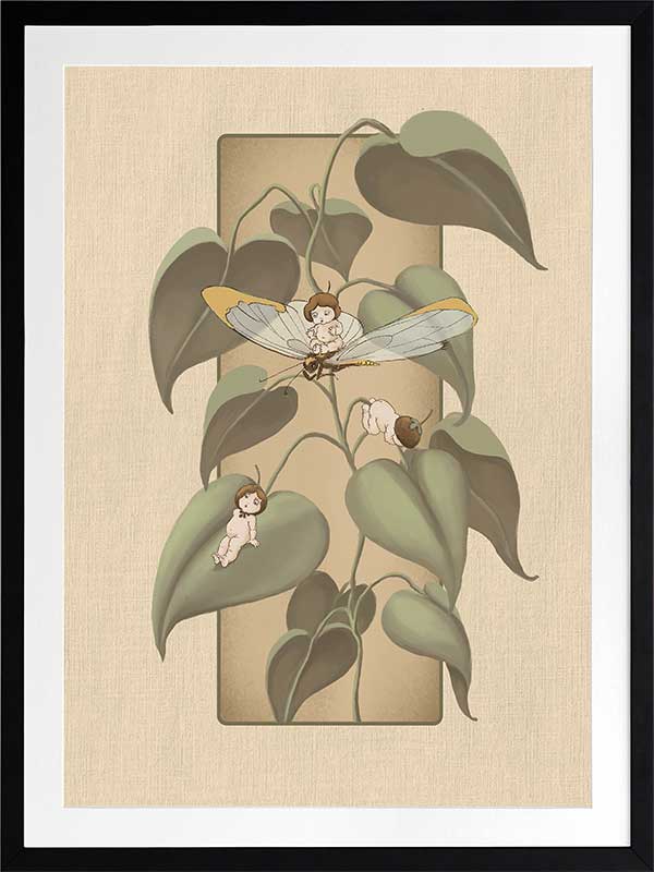 Dragonfly Whispers Beige Framed Art Print