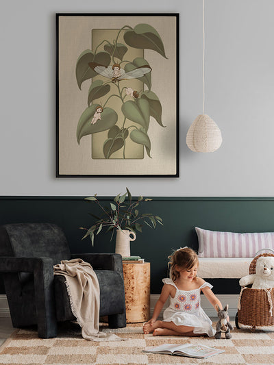 Dragonfly Whispers Olive Green Canvas Art Print | Lifestyle