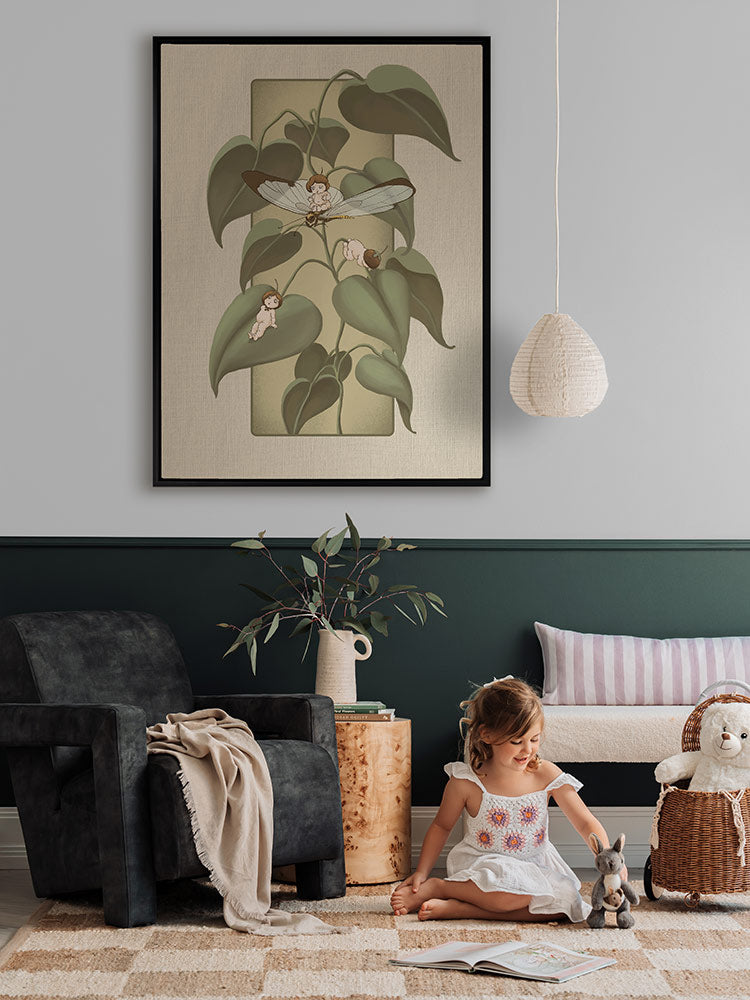 Dragonfly Whispers Olive Green Canvas Art Print | Lifestyle