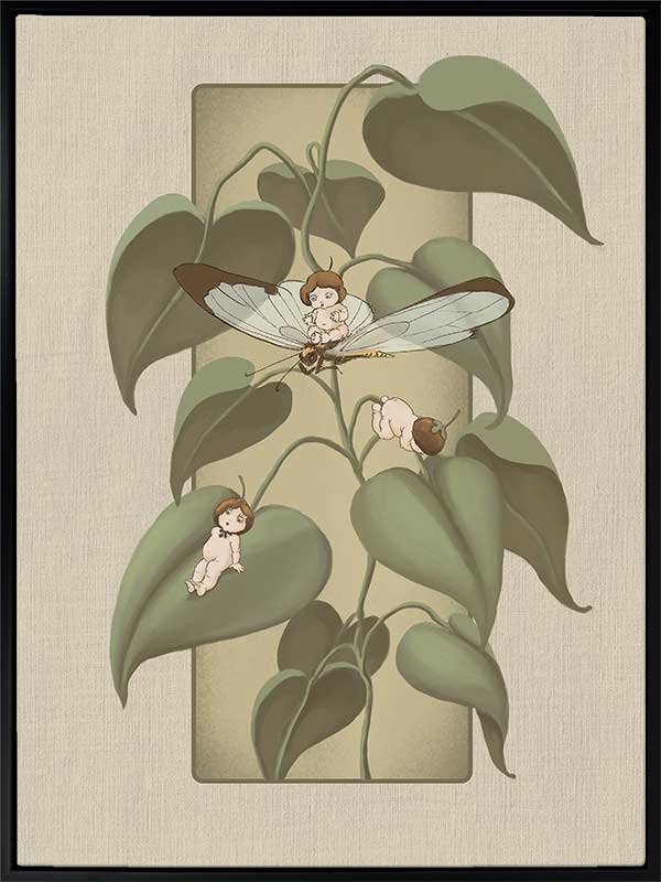 Dragonfly Whispers Olive Green Canvas Art Print